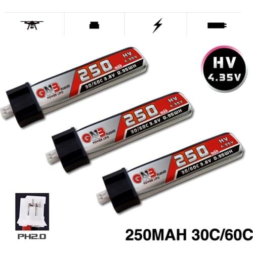 1-5PCS GNB 250mAh 1S 3.8V 30C/60C 4.35V HV Lipo Battery PH2.0 for QX65 Blade Nano QX CPX MSR Inductrix FPV Tiny7 Beta65S Drone