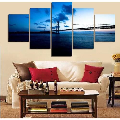 5 Panels/Set Printed Hot Sell Modern Wall Painting London City Blue Scenery Home Decorative Art Picture Paint On Canvas Prints