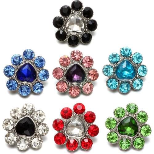 7 Color Heart Shape Rhinestone Style Metal Charms 18mm Snap Button Jewelry For Snap Bracelet Snaps Jewelry KZ0613