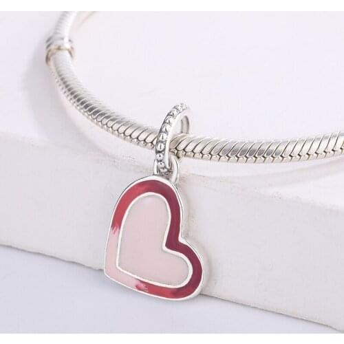 925 Sterling Silver Heart-Shaped Red Enamel Pendant Charm Bracelet Fashion Jewelry DIY Making For Original Pandora
