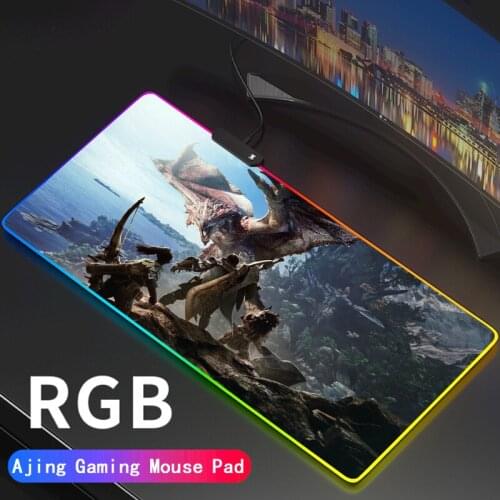 Monster Hunter RGB Pc Accessories Led Mouse Pad Gaming Mats Gamer Backlit Mausepad Large Mouse Mat Desk Support DIY
