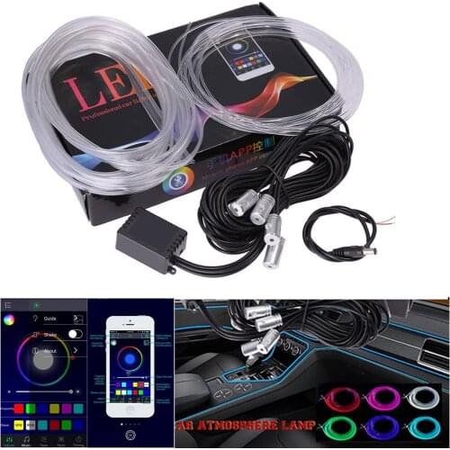 Car LED Light Bluetooth App Neon Lights Multiple Modes Color USB Atmosphere Lighting RF RGB Wireless Remote Control
