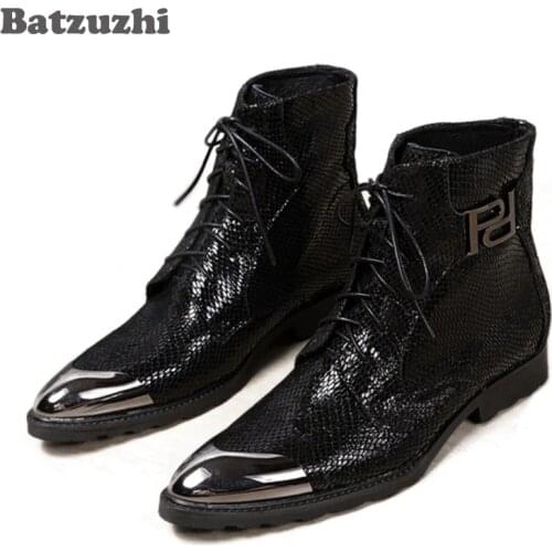 Batzuzhi Luxury italian western black military boots leather high heels cowboy boots mens motorcycle dress shoes Boots Pointed