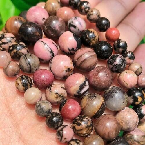 Natural Stone Black Lace Rhodonite Beads Jewelry Round Loose Beads for Handicrafts Jewelry Making Accessories 2/3/4/6/8/10mm