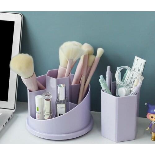 Morandi Color Multifunctional Round Pen Holder Large Capacity 360 Degree Rotating Makeup Brush Storage Box School Stationery