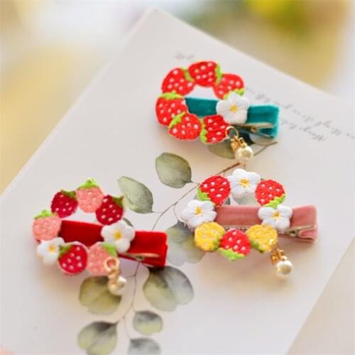 6pcs/lot Hairpin New Children Kids Hair Clip Strawberry Flower Barrettes Pearl Hair accessories For Kids Girls Headwear Hot Sale