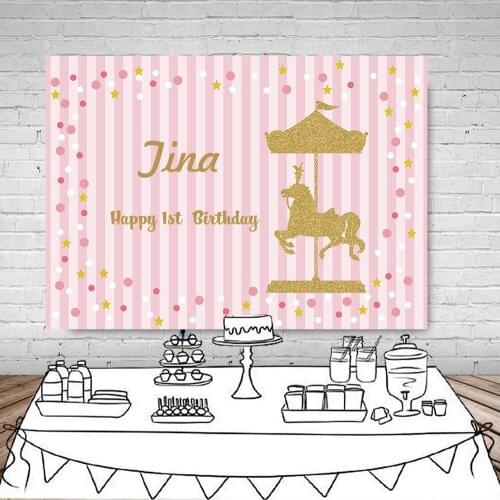 BEIPOTO Pink Blue stripes dots baby 1st birthday party backdrop girl boys golden Carousel photo booth background decor banner