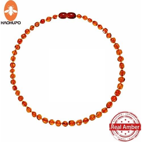 HAOHUPO Top Hot Quality Cognac Classic Fashion Nature Stone Baltic Jewelry Amber Necklace Women Necklace Baroque Baby Necklace