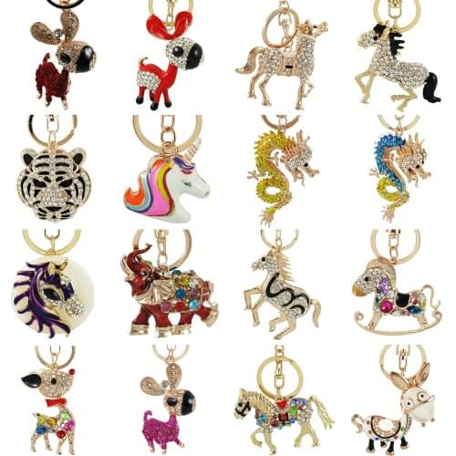 Crystal Horse Dragon Rhinestone deer Metal Key Chains Holder HandBag Pendant Fashion Keyrings Keychains For Car Best Gift