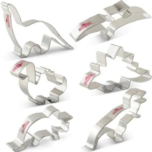 KENIAO Dinosaur Cookie Cutters Set - 6 Piece - Stegosaurus, Brontosaurus, Triceratops, Pterodactyl , T-Rex - Stainless Steel