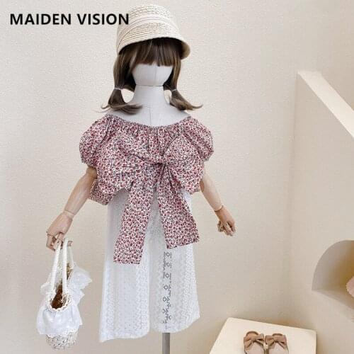 2021 Hot Infant Suit Baby Girl Clothes Outfit Set summer fashion Floral bow Top Lace wide-leg pants Trousers 2 3 4 6 7 8Years