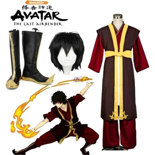 Avatar The Last Airbender Zuko Cosplay Costume Kings Prince Uniform Anime Aang Zuko Cosplay Shoes Wig For Halloween Party