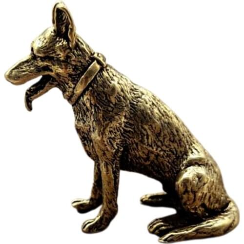 Brass Metal Fortune Dog Statue Ornament Little Puppy Figurines Tea Pet Decor