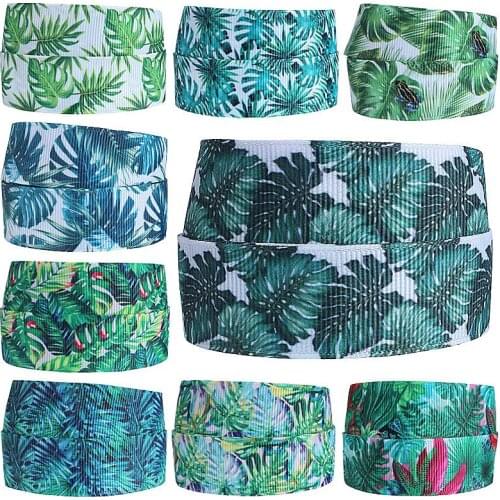 FLRA Ribbon (50 yards/lot) High quality spring season natural green leaf and beatiful flower printed grosgrain ribbon