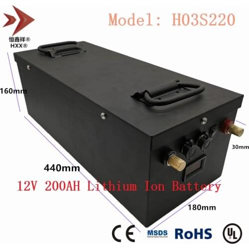 Li-ion Battery 12V 200AH Lithium Battery Deep Cycle Built 3S BMS 150A Metal Case with LCD for Boat Camping Solar Energy Storage