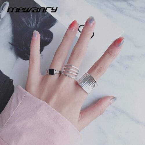 Mewanry 925 Sterling Silver Wide Rings for Women New Trend Elegant Vintage Creative Black Geometric Party Jewelry Birthday Gifts
