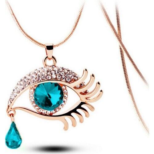 Fashion Magic Eye Crystal Tear Drop Eyelashes Necklace Long Sweater Chain Tear Pendant Necklace For Women Dropshipping