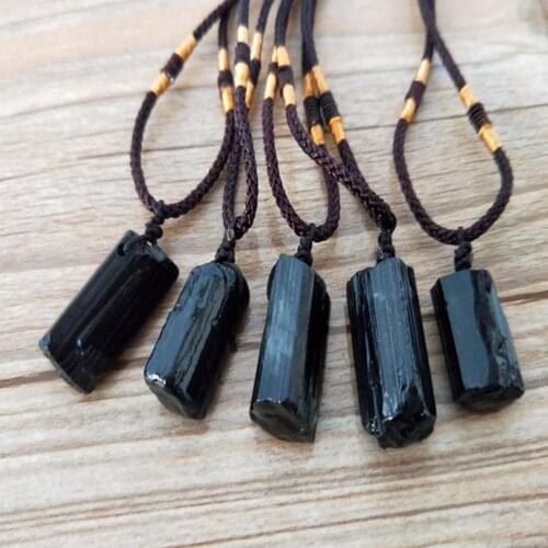 Men Women Black Faux Tourmaline Stone Pillar Pendant Rope Necklace Jewelry Gift Faux Tourmaline Stone Pillar Pendant Rope Chain