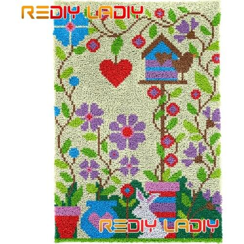 Latch Hook Rug Kits Garden Flowers Plush Wall Hanging DIY Carpet Rug Chunky Yarn Arts Cushion Crocheted Floor Mat Hobby & Crafts