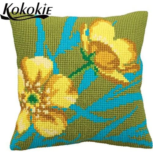 Diy cross stitch pillow kits flowers throw pillow embroider needlework kits material for handicraft embroidery yarn pillowcase