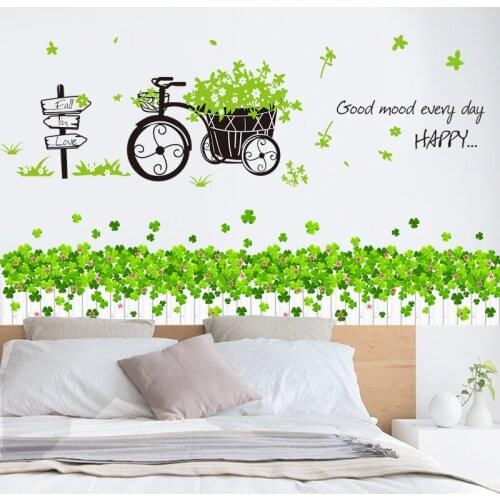 [shijuekongjian] Green Grass Wall Stickers DIY Tricycle Mural Decals for Living Room Kids Bedroom Nursery House Decoration