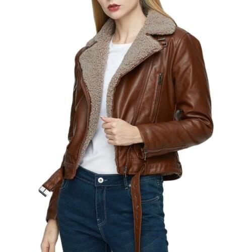 2020 New Fashion Women Winter Warm Faux Leather Jackets with Fur Collar Lady White Black Motorcycle & Biker Street Outerwear Coats