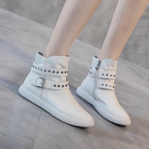 Ins New Women Natrual Leather Casual Ankle Boots Comfortable Quality Soft Handmade Flat Shoe Black Thicken Warm Botas Mujer