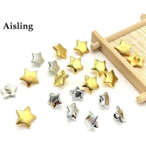 Wholesale Price 100pcs/lot Gold Star 15MM Button DIY Scrapbooking Star Plastic Buttons Clothes Shirts Sewing Accessories P091