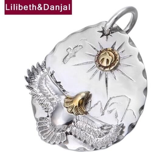 Flying Eagle Sun Rays Real 925 Sterling Silver Necklace Pendant Ethnic Fashion Vintage Jewelry Women Men 2021 Free Shipping P15