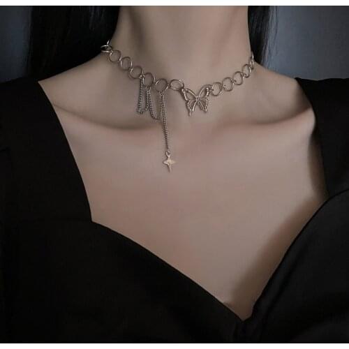 Stainless Steel Necklace for Women Butterfly Choker Punk Style Charms New Designer Collares Gothic Hip Hop Chain Fashion Jewelry