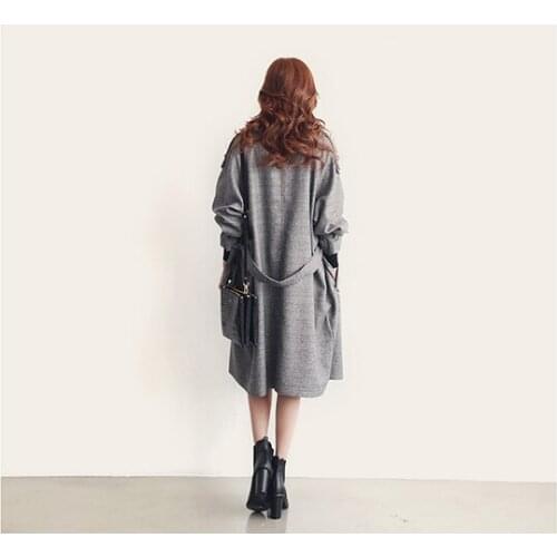 New Arrival Plus Size 2XL-6XL Autumn Vintage Plaid Woolen Coat Women Gray Double Breasted Trench Coat For Women
