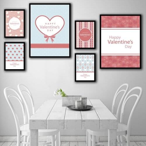 Gift box Happy Valentines Day Nordic Style Wall Art Canvas Print Painting Modern Living Room Decor Picture