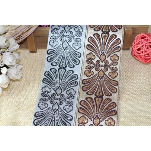 Wide 6cm 5yards/lot Polyester folk style Woven Jacquard Ribbon sector flowers pattern