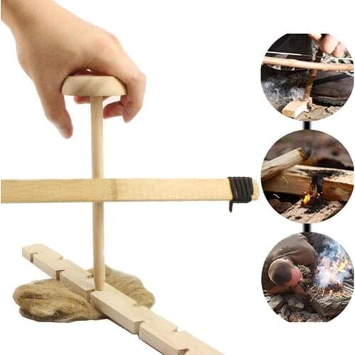 Portable Fire Bow Drill Kit Bow Drill Fire Starter Primitive Wood SOS Survival Camping Outdoor Emergency Practice Friction Tools
