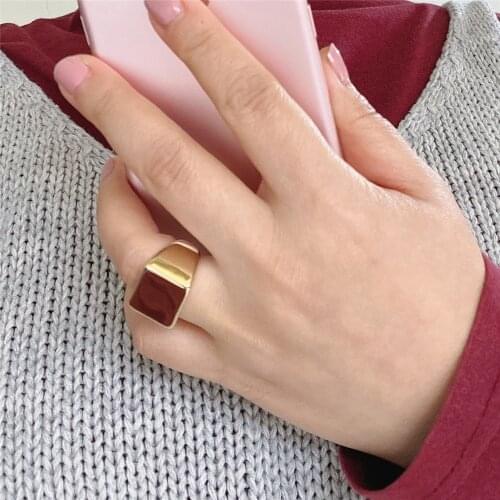 CASUAL WOMEN RING GOLD SILVER COLOR PLATING SQUARE FACED RING FOR WOMEN GIRL MAN