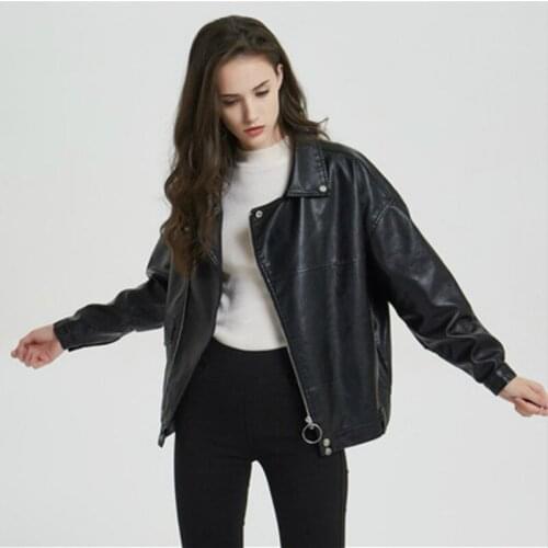 Dropshipping Womens Multy Zipper Motorcycle Coat Womens 2019 Autumn Winter Biker Jackets Faux PU Leather Black Short Jacket