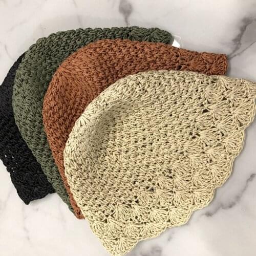 QCOOLJLY NEW Handmade Knitted Bucket Cap Sun Hat Lady Hollow Out Foldable Fisherman Cap Crochet Sun Beach Hat Outdoor Girl Cap