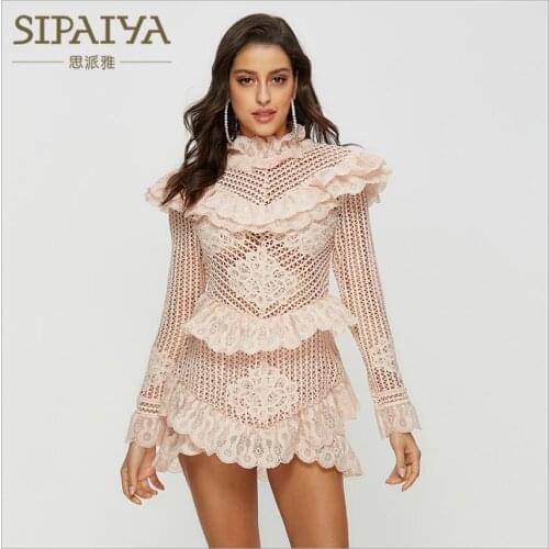 Sexy nightclub stand-up sexy lace openwork cake style dress female Vintage French garden ruffles short dress wq1815 wholesale