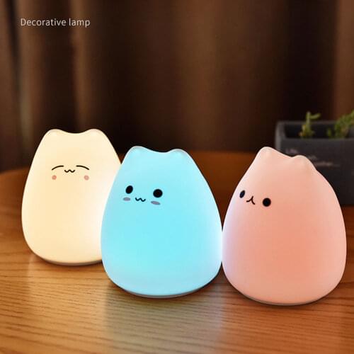 LED Cute Cat Night Light 7 Colorful Battery Silicone Soft Kid Bedside Decorate Light Baby Nursery Cartoon Lamp For Children Gift