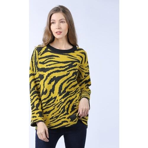 Zebra pattern sweater women loose outer wear women clothes 2021 korean fashion oversized pullover sweater dropshipping