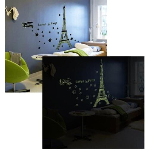 Creative Loves in Paris Night Eiffel Tower DIY Glow In The Dark Luminous PVC Removable Wall Sticker Home Decor for Living Room