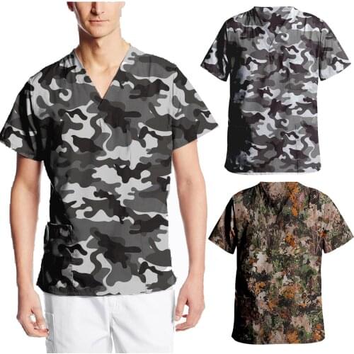 Medical Uniform for Men 2021 Short Sleeve V-neck Tops Nursing Working Uniform T-shirts With Pockets Over Size Uniform Nurse