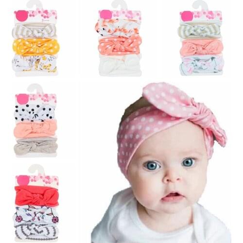 Yundfly 3PCS Baby Girls Cotton Blend Headbands Dot Printed Knot Hairbands Newborn Headwear Set Birthday Gift Photo Shoot