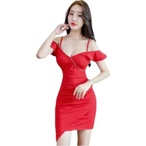 ZC3283 2021 summer new women fashion temperament elegant sexy deep V-neck slim irregular wrap hip dress cheap wholesale