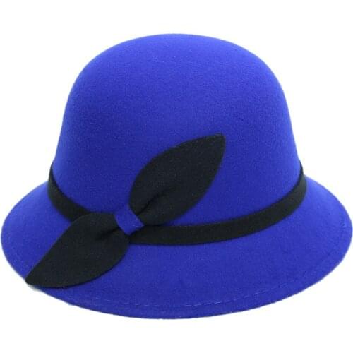 Winter Hats For Women Bucket Cap Soft Vintage Bowknot Brim Wool Felt Bowler Fedora Hat Floppy Cloche Womens Hat Church Cap#P2