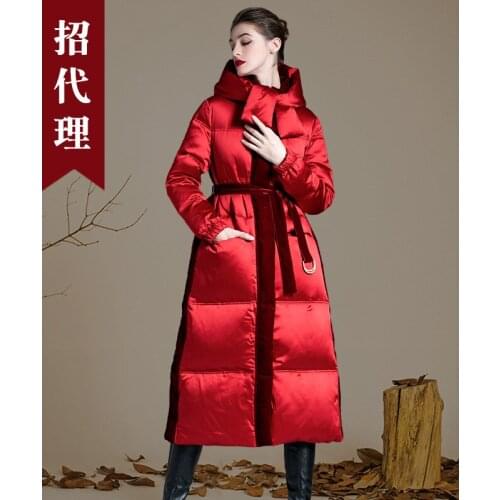 Down jacket women 2021 new super long hooded winter thick luxury over-the-knee white duck down jacket