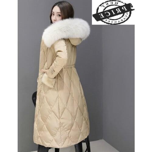 Womens Winter Down Jacket Down Coat Female X-Long Faux Fox Fur Hooded Clothes Thick White Duck Down Coats Female LWL1021