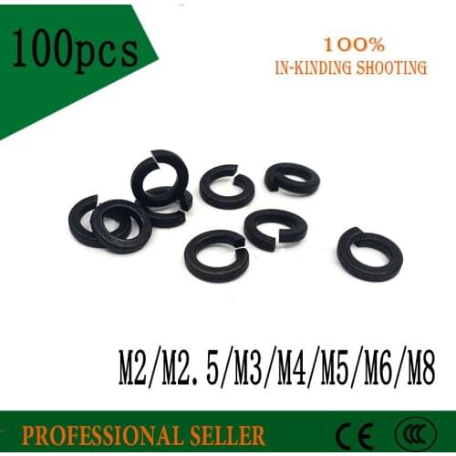 100pcs spring washers M2/M2.5/ M3/M4/M5/M6/M8/M10 Black Carbon Steel spring washers open washer