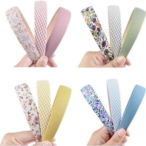 3pcs 2.5cm Vintage Floral Wide Headbands Solid Flower Plaids Hairbands Set for Women Head Wrap Girls Tiara Lattice Headwear