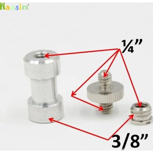 3 in 1 Chrome-plated steel 1/4" -1/4" Screw to 3/8" Spigot Stud Convert Adapter Kit for SLR Camera Tripod